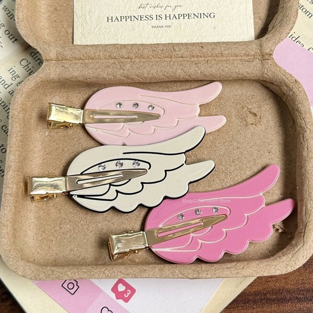 Cartoon Cute Wing Hairpin for women Side Rhinestone Disc Hair Bangs Clip Duck Bill Clip Seamless Hairpin Makeup Hair Accessories