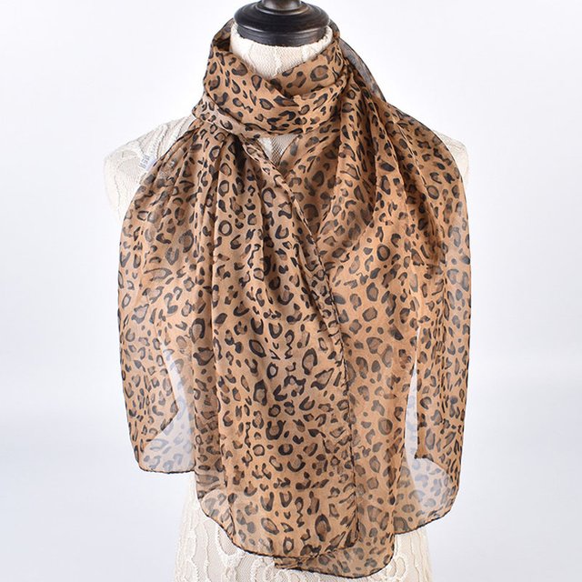 Leopard Print Chiffon Scarf Shawl Women Sunscreen Silk Scarf Turban Long Wrap Beach Travel Outdoor Accessories Trendy Headband
