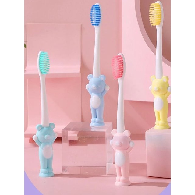 Little Bear Suction Cup Children's Toothbrush (4-piece set): Multiple prepared, making baby brushing happier