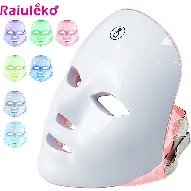 Masque Facial LED avec chargeur USB, 7 couleurs, thérapie photonique, masque de beauté,