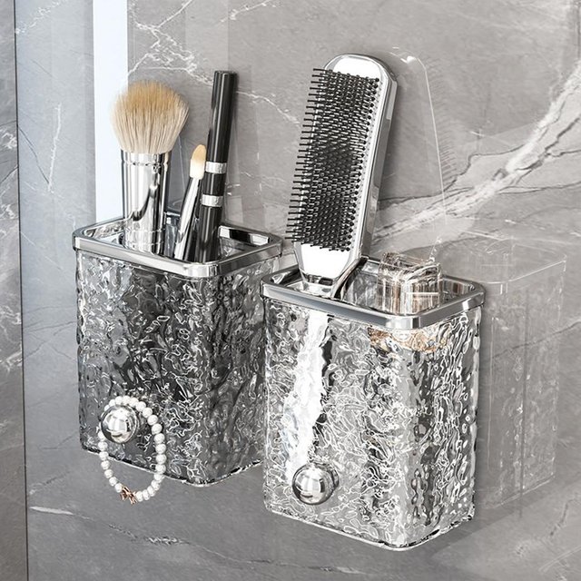 Wall-Mounted Bathroom Organizer Plastic Toothbrush And Toothpaste Holder No-Drill Design Open Storage Bins for Shaver Comb Box