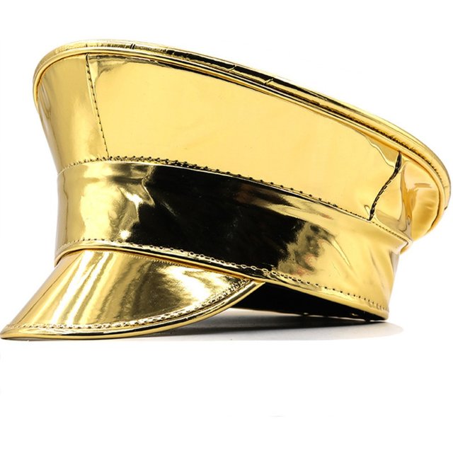 Brim Caps PU Leather Laser Hats UV Protection Waterproof Captain Cap Flat Caps Sunscreen Party Hat Festival Events