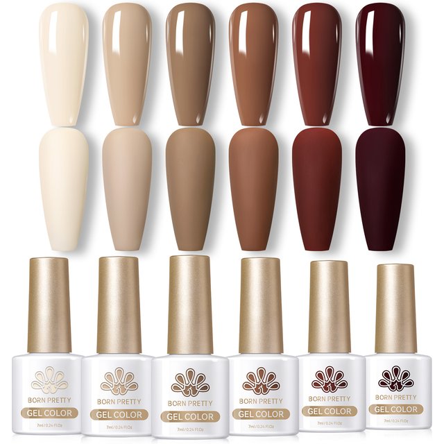 BORN PRETTY 7ml Coffee Gel Nail Polish Set 6pcs/set with Gift Box and Suitable For Home Nail Salon For Christmas Manicure
