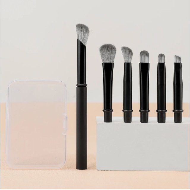 6-Piece Black Portable Makeup Brush Replacement Brush Head Set, Nose Shadow Brush Travel Set