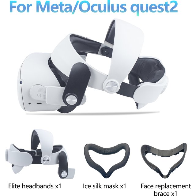 VR Elite Head Strap with Ice Silk Face Pad & Replacement Facial Interface Bracket Compatible with Meta Quest 2 Accessories