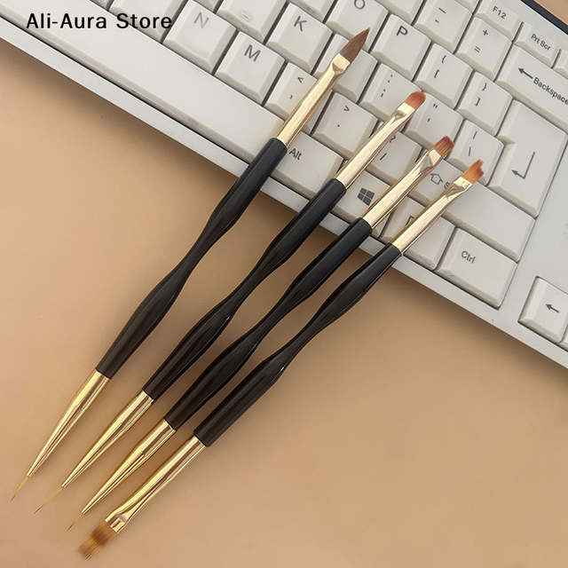 4Pcs Dual-ended Nail Brush Acrylic Nail Art Brushes Professional Gel Nail Polish Liner Flower Painting Drawing Manicure Tools