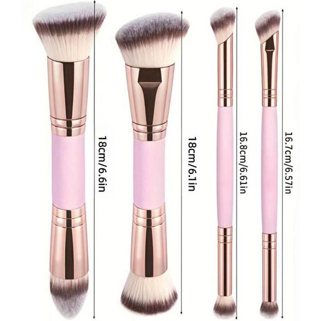 4Pcs Non-shedding Dual Ended Cosmetic Brushes Foundation Blush Concealer Loose Powder Makeup Brush Set