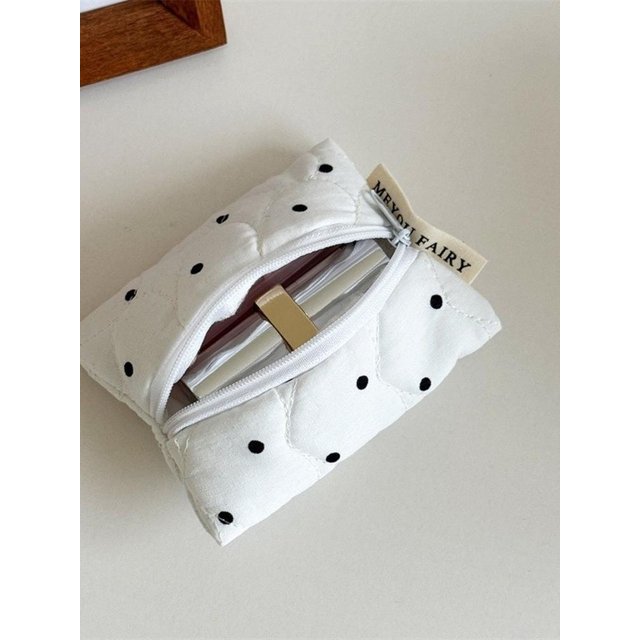 Simple Quilted Polka Dot Makeup Bag Ultralight Portable Travel Lipstick Bag Large Capacity Cosmetic Pouch