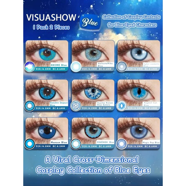 VISUASHOW Blue Series Colored Contact Lenses 6 Months Use Natural Color Eye Contacts for Daily Anime Cosplay Makeup Soft Lens