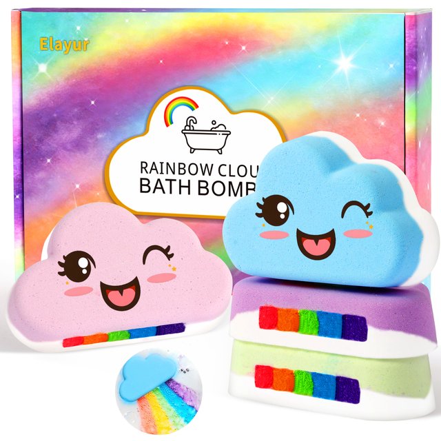 Rainbow Bath Bombs for Kids, Handmade 4 Pcs Kids Bath Bombs Gift Set for Girls Teens Toddler Rainbow Bubble Fizzy