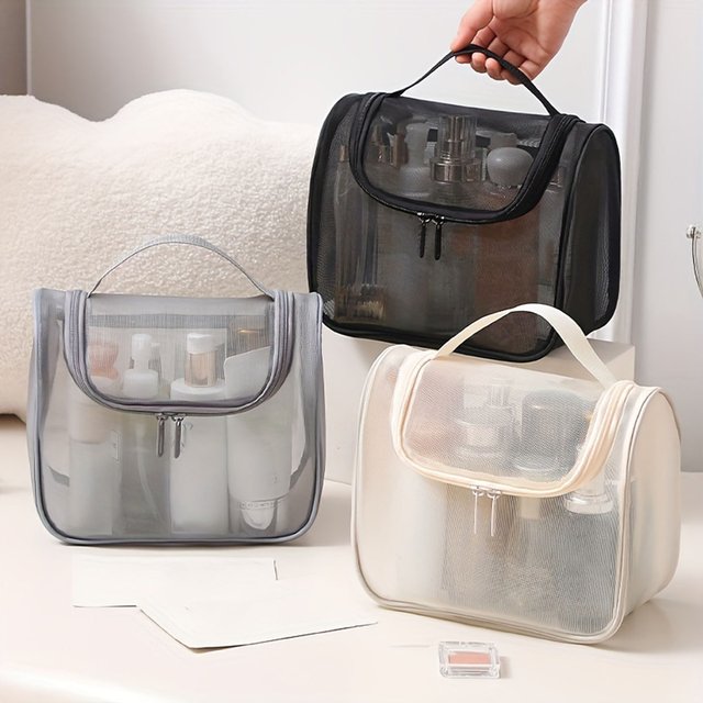 Women's Multi-functional Toiletries Bag Curved Nylon Mesh Portable Makeup Bag Large Capacity Cosmetics Storage Bag