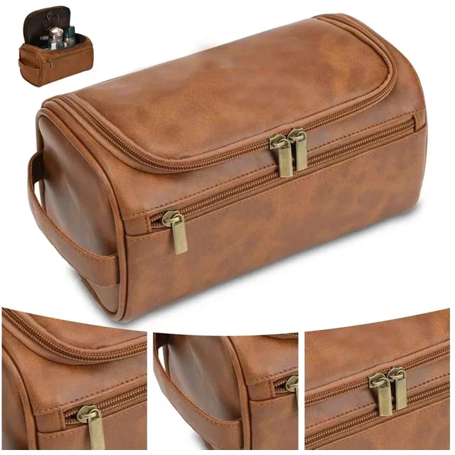 Leather Toiletry Bag for men Women Dopp Kit Mens Hanging Toiletry Bag Travel Toiletry Bag for Traveling Large Cosmetic Bag for T