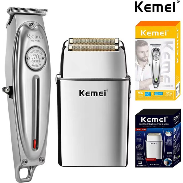 Kemei Rechargeable Metal Body Hair Clippers Reciprocating Electric Beard Shaver Cordless Trimmer for men KM-1949 KM-TX5 Kit