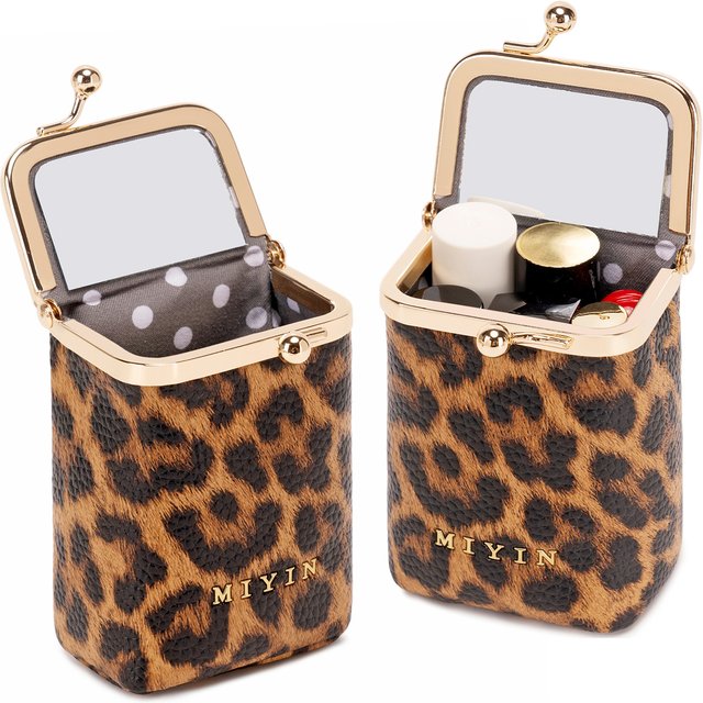 Leopard Print Lipstick Storage Bag Mini Portable Microfiber Leather Women's Makeup Bag Simple Jewelry Earphone Coin Purse with M