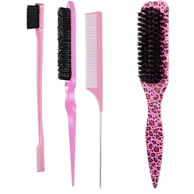 Boar Bristle Slick Back Hair Brush for Sleek Ponytail Bun & Smoothing Baby Hairs, Flyaways, Edge Control - Backcombing & Teasing