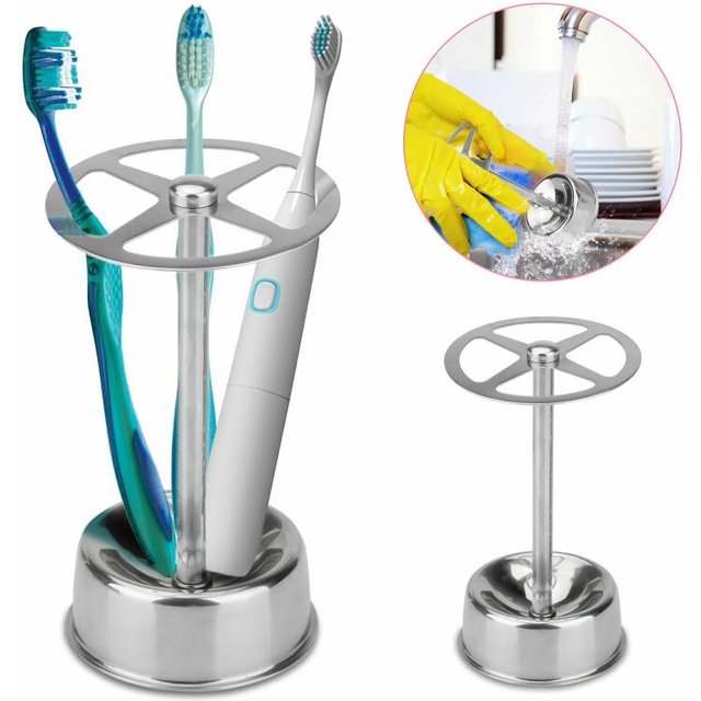 1Pcs Toothbrush Holder Stainless Steel Toothpaste Stand Shelves Bathroom Organizer Freestand Stationery Makeup Brush Storage