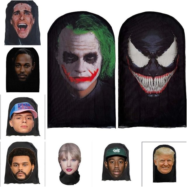3D sans couture magique drôle célébrité masque facial unisexe Bandana Tube foulard guêtre plus chaud