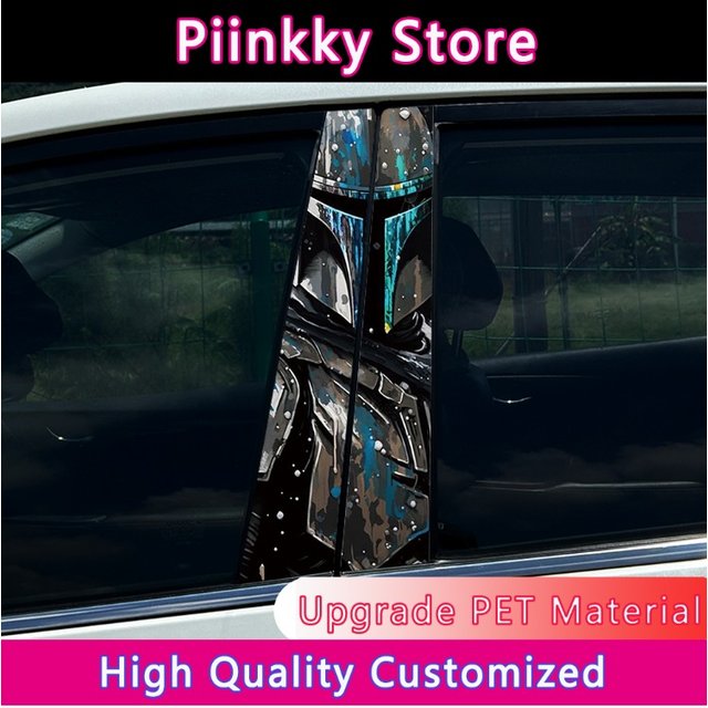 Graffiti Anime Mandalorian Yoda Car B Pillar Sticker Waterproof Center Column Cover Scratches Sunscreen Car Accessories