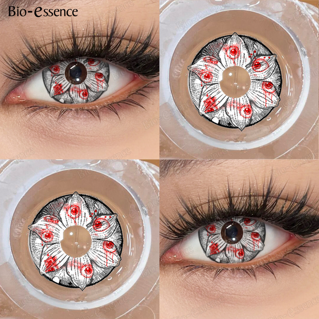 Bio-essence Cosplay Contact Lenses Halloween Colored Lenses White Mesh Anime Lens Blood Lotus Special Makeup Lens Anime Black