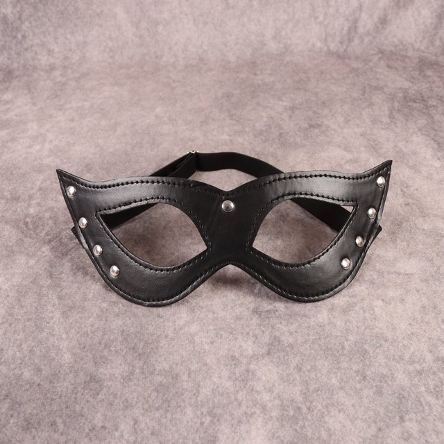 Masque pour les yeux gothique noir en cuir PU, chat Sexy, Rivet, masque de mascarade, beau masque