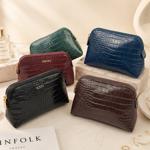 Luxury Crocodile Leather Pattern Cosmetic Bag Zip Custom Name Woman Vintage Shell Travel Make Up Bag Diy Wholesale Gift Pouch