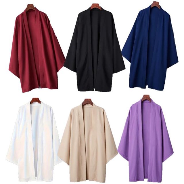 Summer Men Black Robe Samurai Clothing Solid Color Loose Asian Traditional Costume Beach Japanese Kimono Cloak Sunscreen Coat