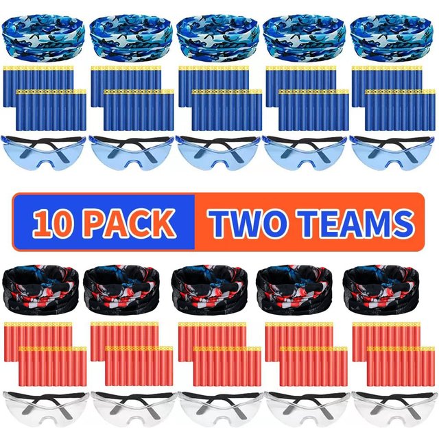 Party Supplies Compatible for Nerf 10 Kids Pack Boys Birthday Party Guns War Decorations,Face Mask Tactical Glasses 200 Bullets
