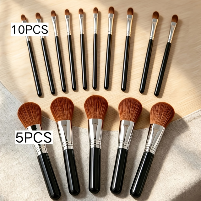 15PCS Makeup Brush Set 10 Eye Makeup Brushes + 5 Face Blush Contour Brushes Soft Cosmetic Brush Kit for Eyeshadow Foundation DIY