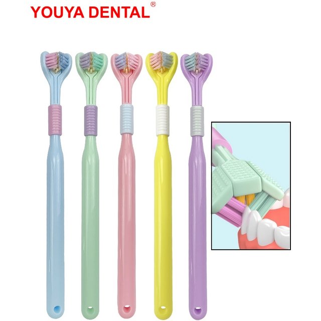 2pcs Three Sided Toothbrush For Adults 3D Toothbrushes Ultra Fine Soft Bristle Tooth Brush Tongue Scraper Teeth Deep Cleaning