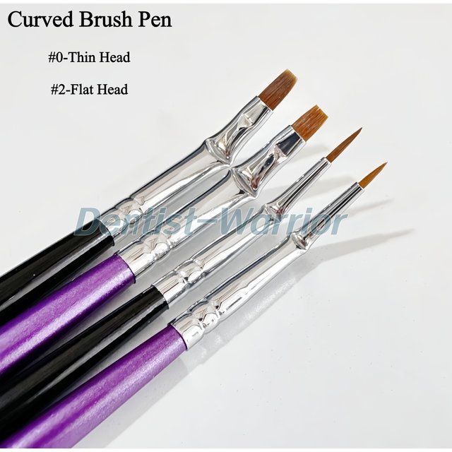 Dental Curved Brush Pens Skyists Nylon Hair Brushes #0 #2 Denture Lab Restoration Tool 5mm/7mm