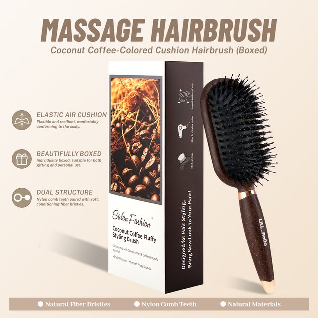 Vintage-Style Coffee Air-Cushion Massage Hair Brush Detangling Hair Protecting Suitable for Home Styling Gifting Unisex Design
