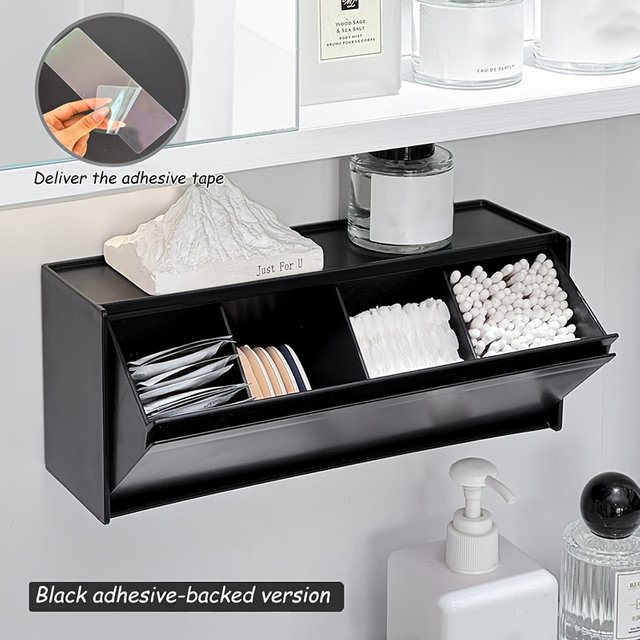 Flip-Top Makeup Pad Storage Box Compartmentalized No-Drill Small Item Organizer Bathroom Sanitary Pad Storage Container