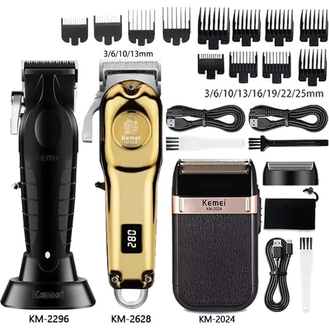 Kemei Hair Clipper Km-2296 Km-2628 Km-2024 Barber Blading Hair Cutting Machine Clipper Grooming Cordless Rechargeable Shaver