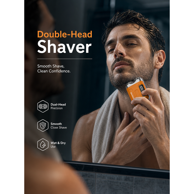 Electric Shaver Men Portable Electric Beard Shaver Dual Floating Blades Waterproof Ipx7 Usb-C Fast Charging Led Display Travel