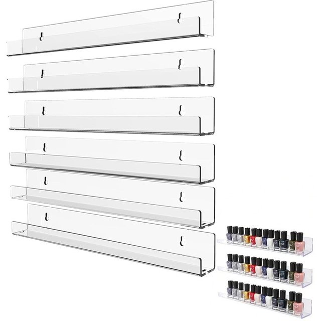 Wall-Mounted Acrylic Nail Polish Rack - Lipstick & Nail Polish Bottle Holder, Organizer Display Stand Shelf with Mounting Screws