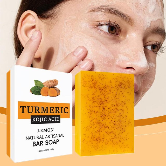 Handmade Turmeric Facial Soap Deep Cleaning Exfoliating Oil-control Gentle Kojic Acid Cleansing Soap Face Skin Care