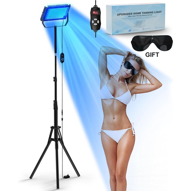 50W Tanning Lamp Tripod Solarium Lamp for UV Tanning Body Wavelength 460nm&480nm 48PCS Blue Light Lamp Solarium Tanning Skincare