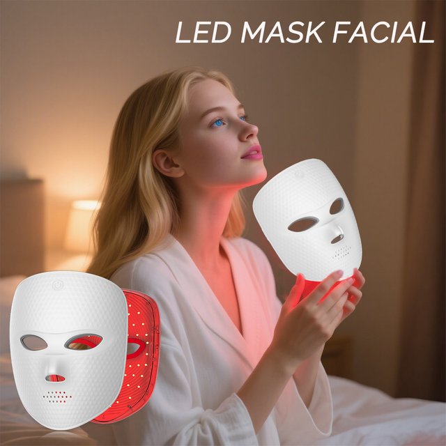 Masque Facial LED 7 couleurs, thérapie à la lumière rouge, pour le rajeunissement Anti-âge, dispositif de beauté éclaircissant pour la peau