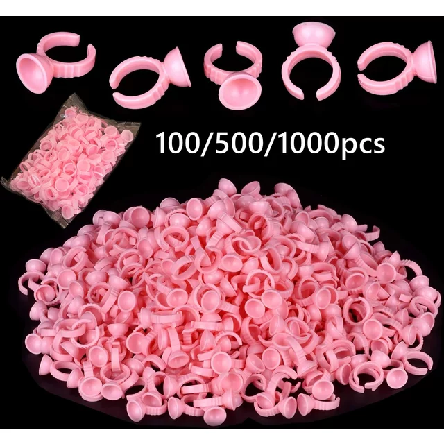 100/500/1000Pcs Pigment Rings Makeup Rings Tattoo Glue Holder, Disposable Plastic Makeup Rings for Nail Art Eyelash Extension