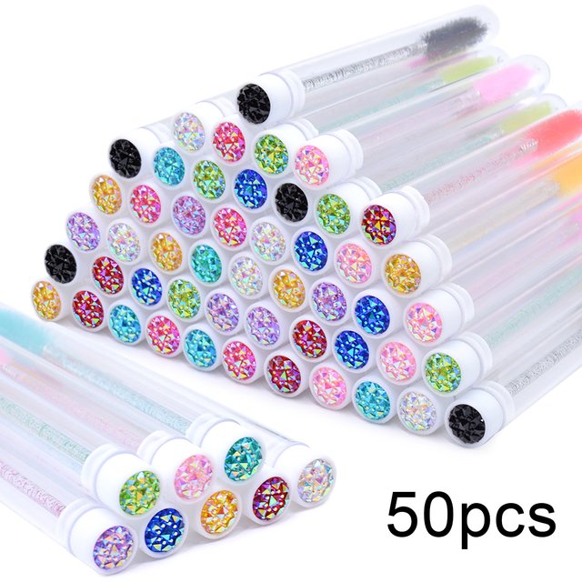 50Pcs Eyelash Brush Tubes With Crystal Lash Mascara Wands Eyebrow Comb Spoolies Container Lash Brush Applicators Makeup Tools