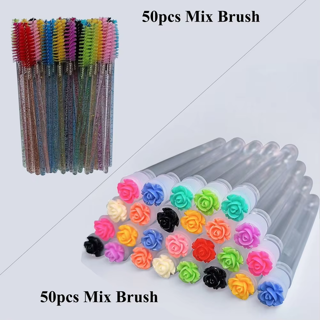 Tube de brosse à cils Rose réutilisable, 50 pièces, pour Extension de cils, baguettes de Mascara remplaçables, applicateur de brosse à sourcils, anti-poussière
