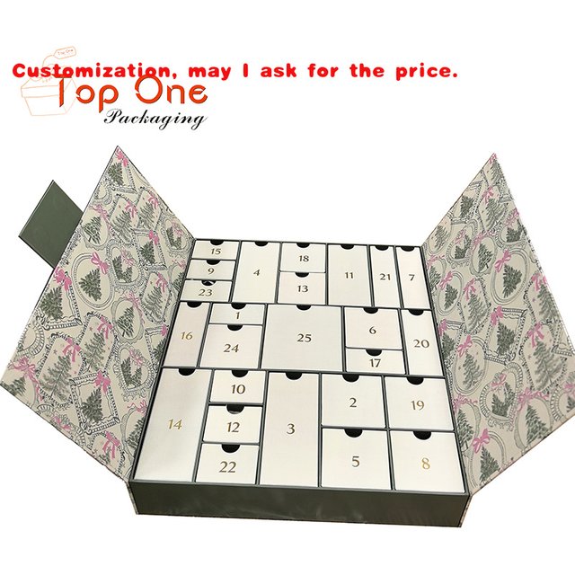 custom.Custom 24 Day Countdown Cosmetics Beauty Advent Calendar Box Empty Paper Wrapped Jewelry Drawer Calendar B