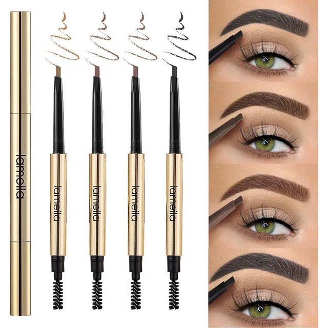 4Colors With Brush Double Head Eyebrow Pencil Waterproof Smooth Eyebrow Stick Sweatproof Eyebrow Gel Tattoo Pencil Cosmetics