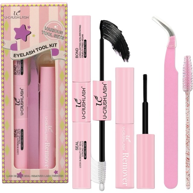 UC Eyelash Extension Glue Makeup Tool 2-in-1 Bond & Seal Long-Lasting Adhesive for DIY Lash Clusters with Tweeze and Brush 5 Kit