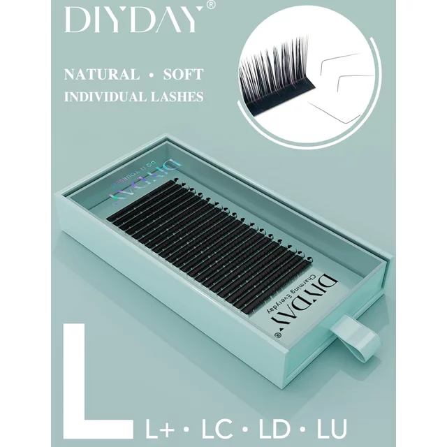 DIYDAY L Shape Eyelash Extensions LU LC LD M Curl Volume Lashes Matt Black PBT Mink Individual Fake Eyelashes for Make up