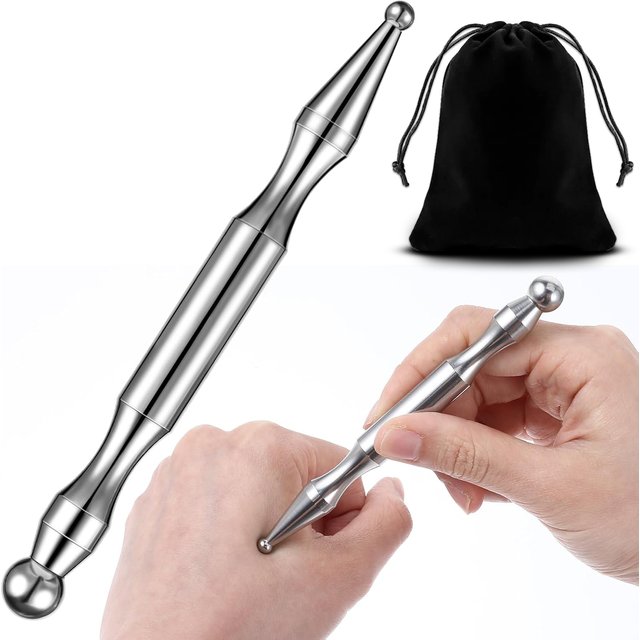 Dual‑Head Stainless Steel Acupressure Pen with Bag, Handheld Trigger Point Massager Tool, Body Meridian Facial Deep Tissue Relax