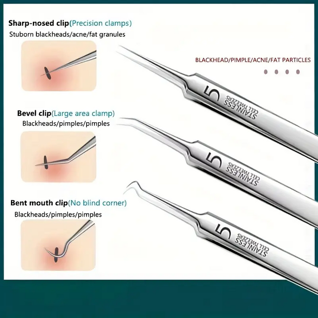 3-8Pcs Acne Needle Tool Set Pimples Tweezer Blackhead Remover Stainless Steel Skin Cleaning Beauty Clip for Facial Care Kit