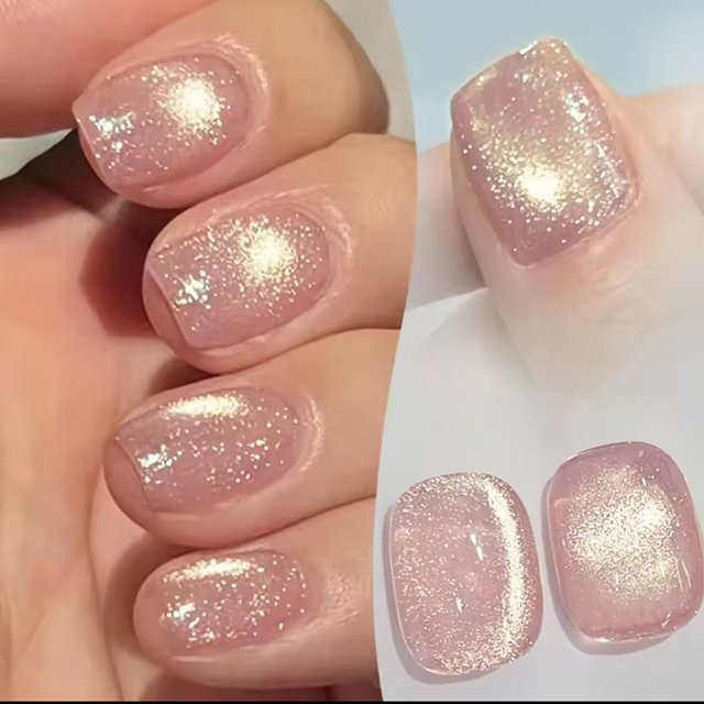 MIANEL 10ML Golden Light Cat Eye Gel Nail Polish 2026 Sparkling Light Pink with Golden Glass Beads UV Gel for Nail Art