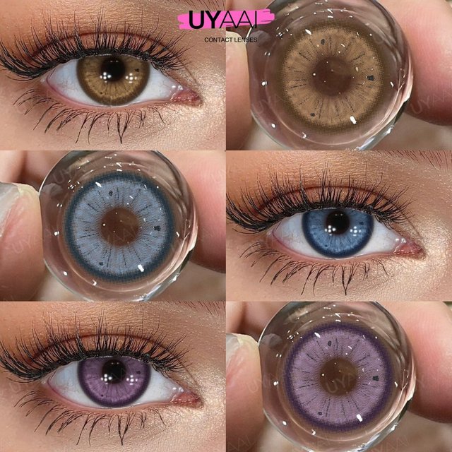 UYAAI 1Pair Fashion Colored Contacts Lenses Makeup Fruit Juice Series Green Contacts Blue Eyes Yearly Comfort Health Free Case