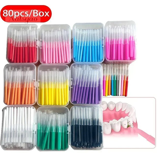 80/160 Pcs I-Type Push Pull Interdental Brush Teeth Cleaning Between Teeth Oral Care Orthodontic I Shape Floss
